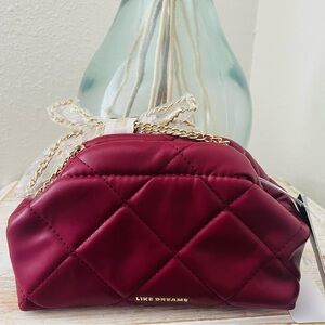 Quilted Wine Red Crossbody Bag with Gold Chain
